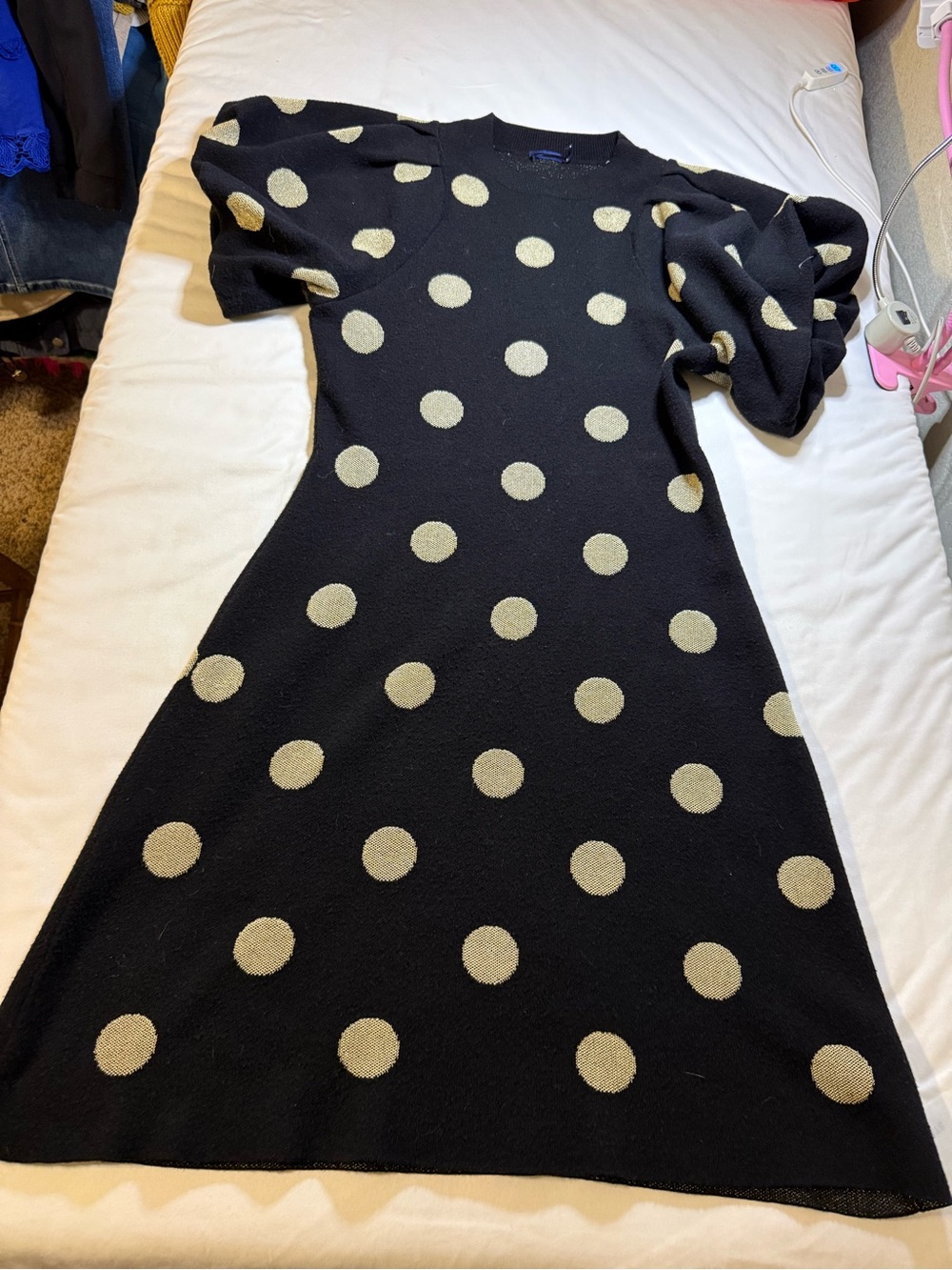 Black Polka Dot Knit Midi Dress
